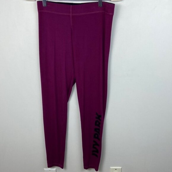 Ivy Park Burgundy Purple Logo Leggings Size Medium Beyoncé High Rise Tights Pink - Picture 12 of 15
